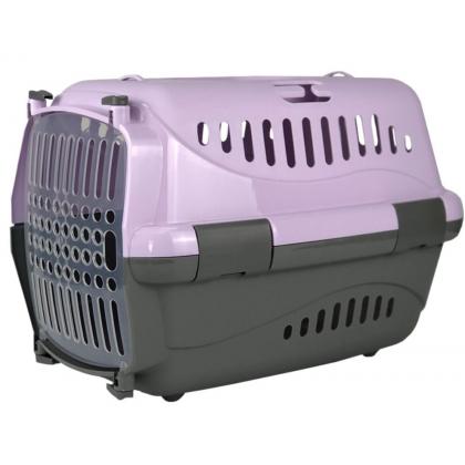 Переноска для животных "Турне" с прозрачной пластиковой дверцей, (коврик+ремень), 54,5*36*34см, фиолетовая-1