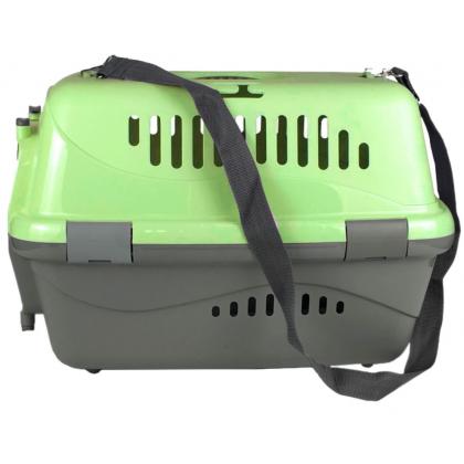 Переноска для животных "Турне" с прозрачной пластиковой дверцей, (коврик+ремень), 54,5*36*34см, зеленая-1