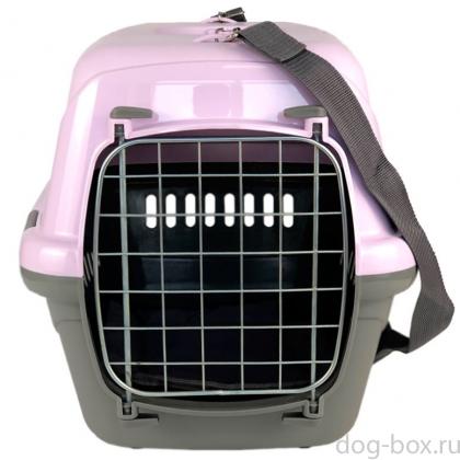 Переноска для животных "Турне" с металлической дверцей, (коврик+ремень), 54,5*36*34см, фиолетовая-0