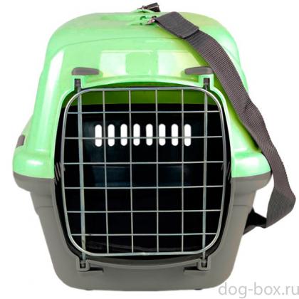 Переноска для животных "Турне" с металлической дверцей, (коврик+ремень), 54,5*36*34см, зеленая-0