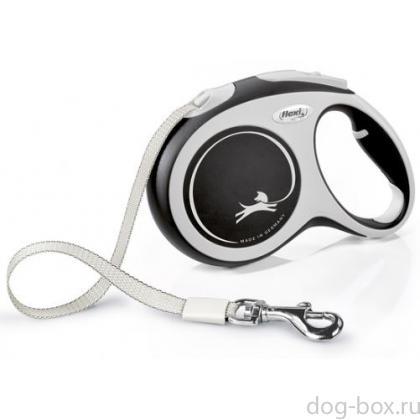 Рулетка-ремень Flexi для собак до 50кг, 8м, черная (New Comfort L Tape 8m black) -0