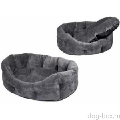 Лежак овальный пухлый с подушкой серый-0