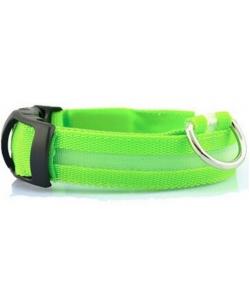 Ошейник для собак мигающий с USB зарядкой, регулируемый, зеленый, L 40-47см