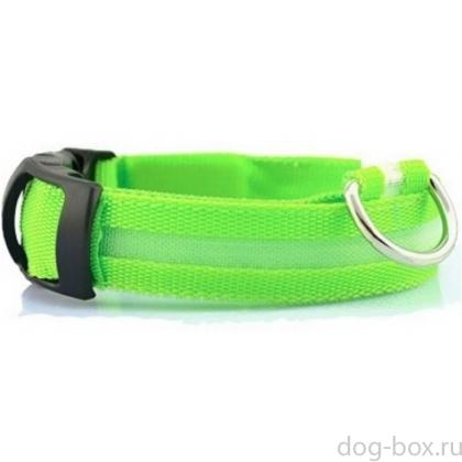 Ошейник для собак мигающий с USB зарядкой, регулируемый, зеленый, S 36-39см...