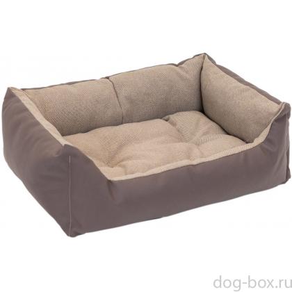 Лежак прямоугольный с подушкой "Фьюжен", рогожка и экокожа, бежевый-0