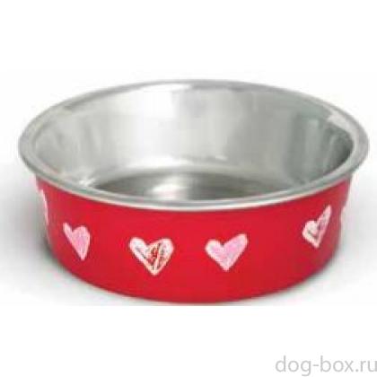 Миска нержавеющая сталь "Сердечки" красная 450 мл (BL-20)-0