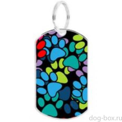 Адресник "Эниф" черный, с рисунком "лапки микс", жетон, 30*51мм-0