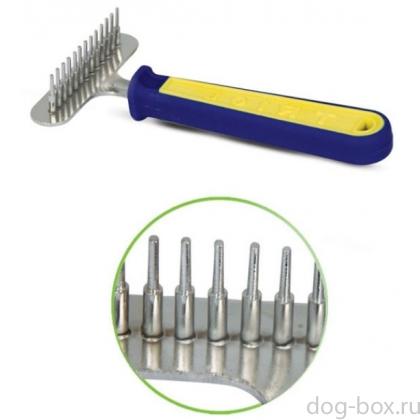 Расческа-грабли малая, сине-желтая ручка, 8*15.5 см (314)-0