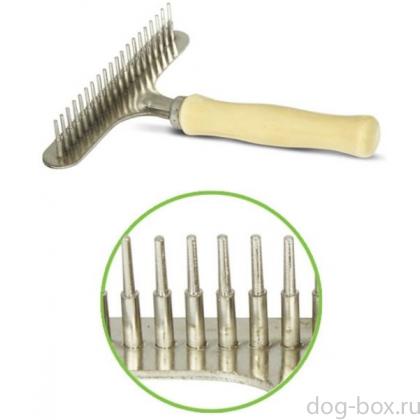 Расческа-грабли, деревянная ручка, 11*13.5 см (313М)-0