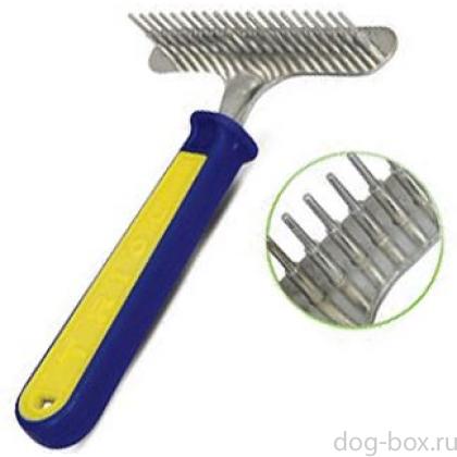 Расческа-грабли, сине-желтая ручка, 11*15.5 см (313)-0