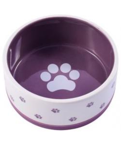 Миска для собак керамическая нескользящая, белая с фиолетовым, 360мл