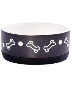 Миска для собак керамическая нескользящая, черная с косточками, 400мл