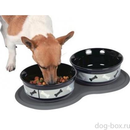 Коврик под миску двойной, резина .45*25 см серый (24561)-0