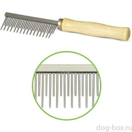 Расческа разнозубая, деревянная ручка, 3*17.5 см (308М)-0