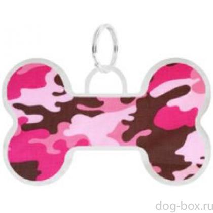 Адресник "Талита" розовый, с рисунком "камуфляж", косточка, 36*22мм-0