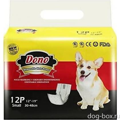 Одноразовые впитывающие пояса для кобелей с индикацией наполнения DONO MALE PET DIAPER, размер S, (30-48 см), 12 штук-0