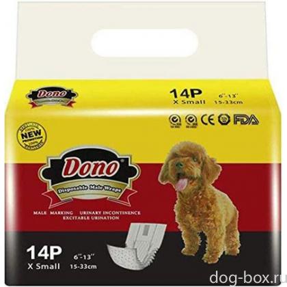 Одноразовые впитывающие пояса для кобелей с индикацией наполнения DONO MALE PET DIAPER, размер XS, (15-33см), 14 штук-0