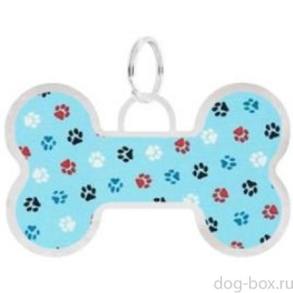 Адресник "Талита" голубой с рисунком "следы", косточка, 36*22мм-0