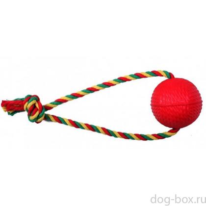 Игрушка для собак "Супермяч" на верёвке с кольцом, 8,5см-0