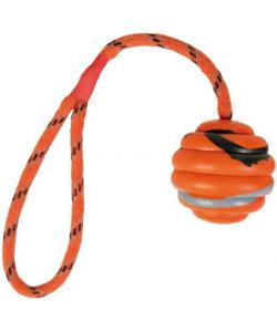 Игрушка для собак. Мяч на веревке" Ф 6 см / 30 см, резина, оранжевый/черный (33724)