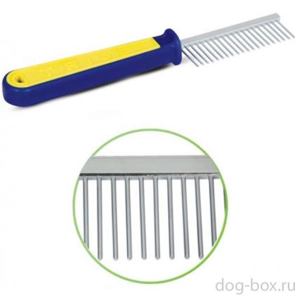 Расческа с редкимии зубьями, сине-желтая ручка, 3*19.5 см (305)-0