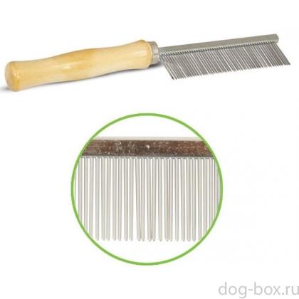 Расческа с частымии зубьями, деревянная  ручка, 3*18 см (307М)-0