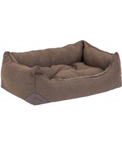 Лежак прямоугольный с подушкой и кантом "Фьюжен", рогожка и экокожа, коричневый