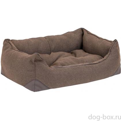 Лежак прямоугольный с подушкой и кантом "Фьюжен", рогожка и экокожа, коричневый-0