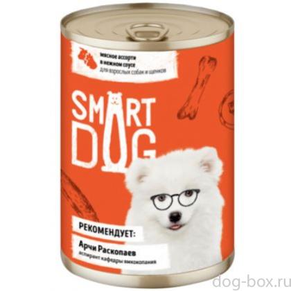 Консервы для взрослых собак и щенков мясное ассорти в нежном соусе-0