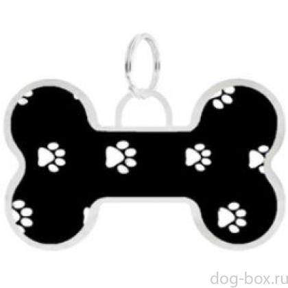 Адресник "Талита" черный, с рисунком "лапки", косточка, 36*22мм-0