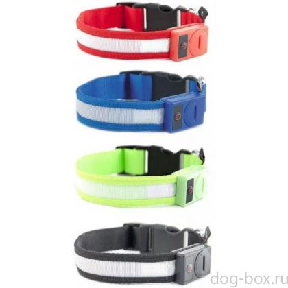 Ошейник со светящейся лентой, 3 режима, 37-40см (M), синий-0