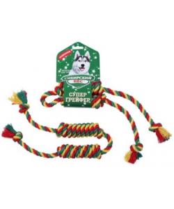 Игрушка для собаки Грейфер Бон-бон, цветная верёвка 2 узла, 45см