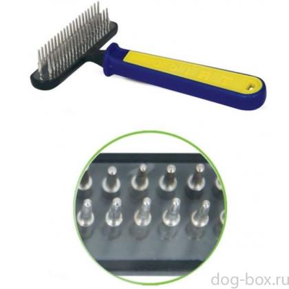 Расческа-грабли двухрядная, сине-желтая ручка, 11.5*15.5 см (313С)-0