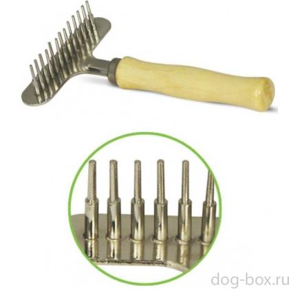 Расческа-грабли малая, деревянная ручка, 8*13.5 см (314М)-0