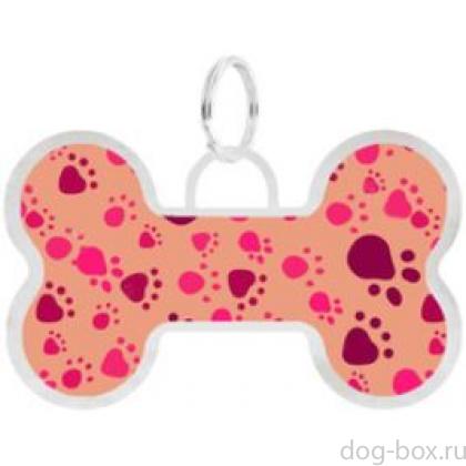 Адресник "Талита" коричневый с рисунком "лапки", косточка, 36*22мм-0