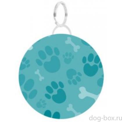 Адресник "Лира" голубой с рисунком "лапки и косточки", круг d28мм-0