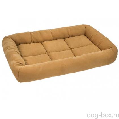 Лежанка прямоугольная с валиком "Батут" - бархат, охра-0