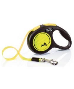 Рулетка-ремень светоотражающая для собак до 12кг, 3м, желтая (New Neon XS Tape 3m yellow) 