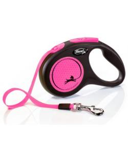 Рулетка-ремень светоотражающая для собак до 15кг, 5м, розовая (New Neon S Tape 5m pink) 