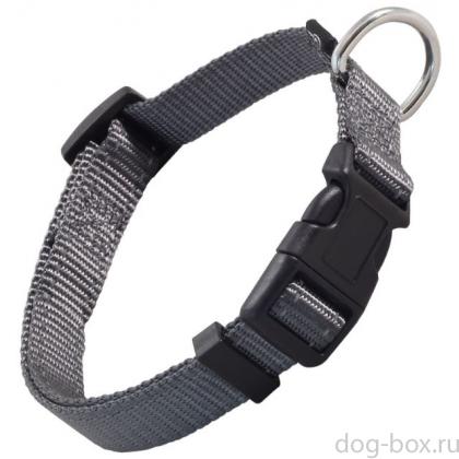Ошейник со светоотражающей строчкой серый, нейлон, 1,5*27-37 см (HL07S)-0