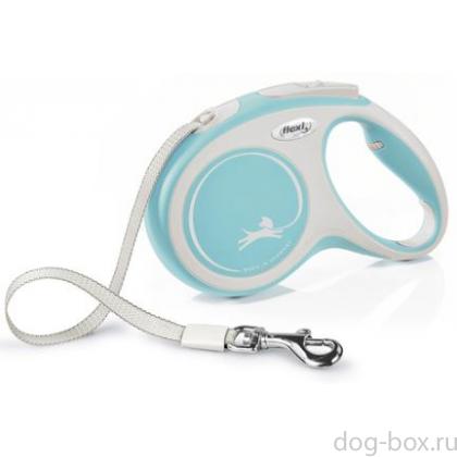 Рулетка-ремень для собак до 25кг, 5м, голубая (New Comfort M Tape 5m light blue) -0