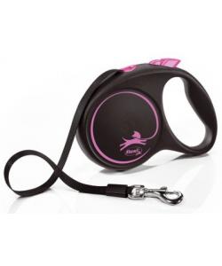 Рулетка-ремень для собак до 25кг, 5м, розовая (Black Design M Tape 5m pink) 