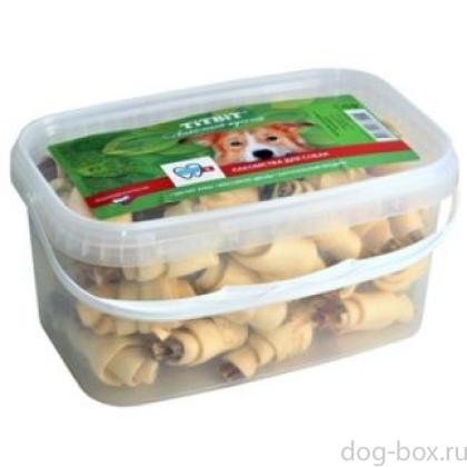 Лакомство для собак Рогалики из кожи с начинкой, банка пласт. 3.3л-0