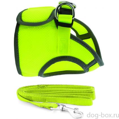 Комплект: поводок и шлейка-жилетка, обхват груди 40 см,  неоново-желтый (HL028M)-0