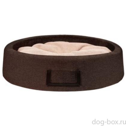 Лежак "Ивуар" круглый со вставкой для имени, бежево-шоколадный, 48*48*15см-0