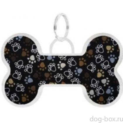 Адресник "Талита" серый с рисунком "следы", косточка, 36*22мм-0