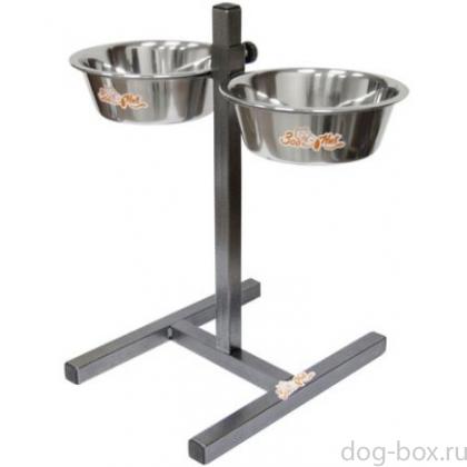 Подставка квадратная+металлические миски 1,6л. металлик-0