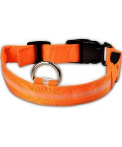 Ошейник для собак мигающий с USB зарядкой, регулируемый, оранжевый, L 40-47см