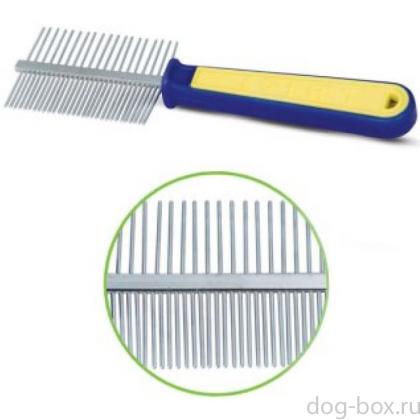 Расческа ДВУСТОРОННЯЯ, сине-желтая ручка 19,5см  (306)-0