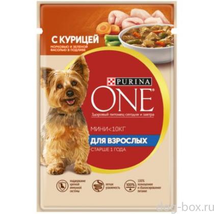 Паучи для взрослых собак малых пород с курицей, морковью и зеленой фасолью в подливе "Уже взрослая"-0